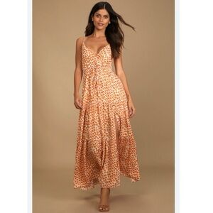 Lulu’s Forever Blooming Orange Floral Print Tiered Maxi Dress Size: Large